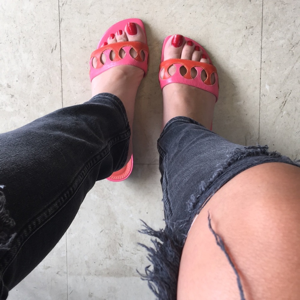 PINK AND RED LEATHER SANDALS